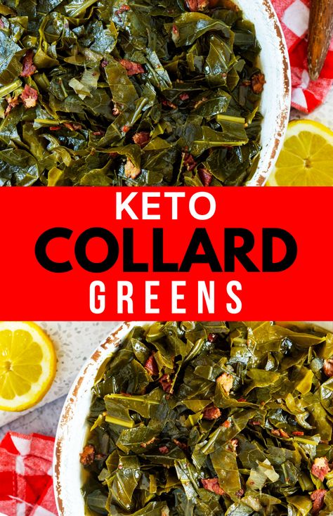 Think it is hard to get your greens in? These Collard Greens with Bacon will convince you otherwise. You start by cooking the onion and garlic in bacon fat and then add in seasonings and a touch of vinegar to build a flavor profile that will have you wondering why you ever thought greens were boring or bland. This recipe is surprisingly addictive! You can make it in your Instant Pot or on the stove. Keto Collard Greens Recipe, Insta Pot Collard Greens Recipe, Keto Collard Greens, Healthy Collard Greens Recipe Clean Eating, Instant Pot Collard Greens Recipe, Kale Cooked Like Collard Greens, Greens With Bacon, Collard Greens With Bacon, Keto Vegetables