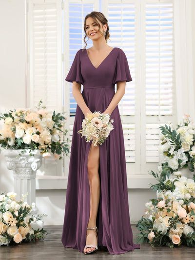 Best Bridesmaid Dresses Purple, Dark Purple Bridal Dress, Dark Lavender Bridesmaid Dresses, Bridal Maids Dresses Style, Model Dress Bridesmaid, Bridesmaid Dress With Sleeves, Eggplant Bridesmaid Dresses, Plum Dresses, Plum Bridesmaid Dress