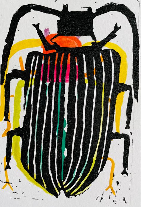 Abstract Bug Art, Bugs Drawing Sketches, Charles Mcgee, Insect Art Projects, Bugs Drawing, Insect Illustration, Printmaking Projects, Beetle Art, Relief Printmaking