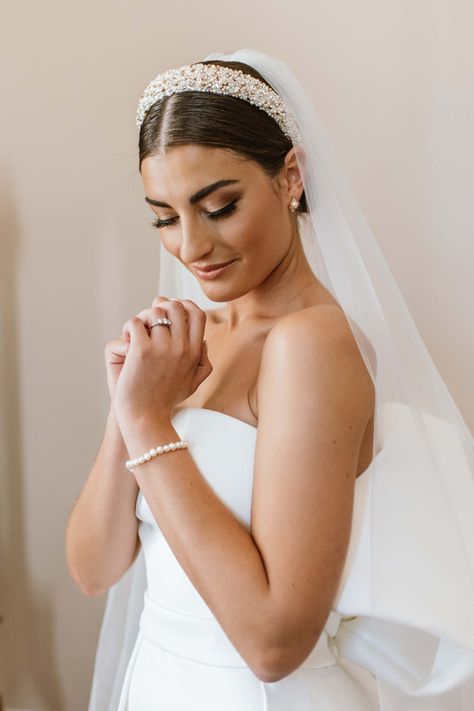 Marnel Toerien | Wedding Hair and Makeup Headband And Veil Wedding Hair, Bridal Headband With Veil Hair Down, Bridal Hair Chic, Wedding Hair Headband Veil, Bridal Hair With Veil And Headband, Headband And Veil Hair Down, Bridal Hair Headband And Veil, Wedding Headband And Veil, Bridal Bun With Headband