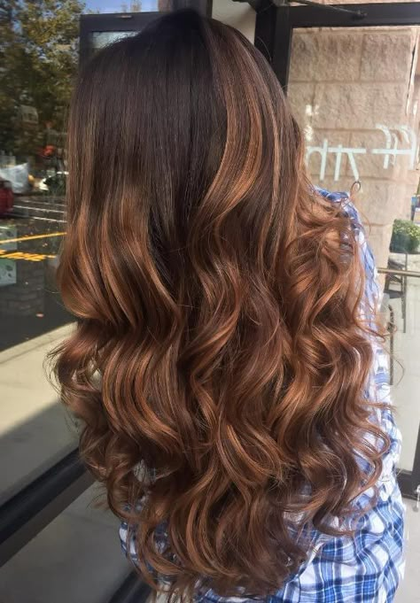 Tiger Eye Hair Color, Tiger Eye Hair, Cinnamon Hair Colors, Balayage Caramel, Auburn Balayage, Highlights For Dark Brown Hair, Cinnamon Hair, Rambut Brunette, Medium Brown Hair