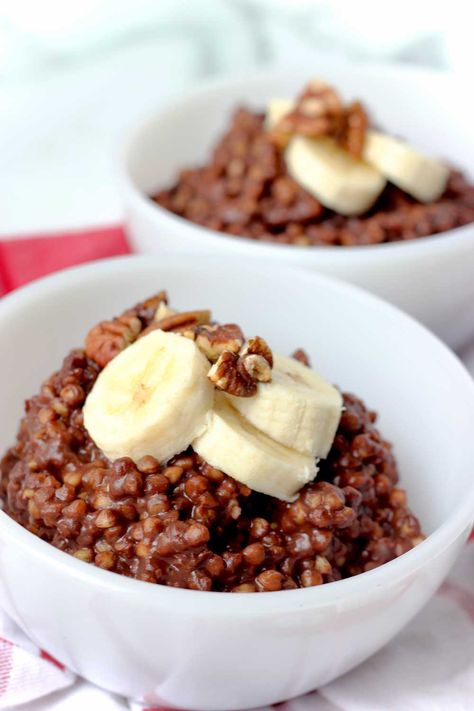 Gluten Free Vegan Breakfast, Groats Recipe, Breakfast Hacks, Chocolate Porridge, Buckwheat Porridge, Vegan Breakfast Options, Vegan Gluten Free Breakfast, Buckwheat Recipes, Plant Based Recipes Breakfast