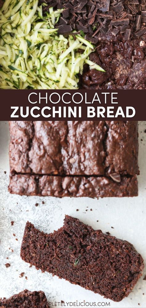 This moist chocolate quick bread filled with chocolate chunks and shredded zucchini is perfect for healthier baking! It’s not too dense, it’s nice and moist, and the intense chocolate flavor is all kinds of awesome. Plus, it’s filled with veggies! | baking with zucchini | zucchini baking recipes healthy | how to make chocolate zucchini bread | chocolate and zucchini bread | chocolate zucchini bread healthy | chocolate zucchini loaf | hidden veggie baking | hidden veggie zucchini bread Baking With Zucchini, Zucchini Baking Recipes, Zucchini Bread Chocolate, Zucchini Baking, Chocolate Quick Bread, Chocolate Zucchini Loaf, Healthy Zucchini Bread, Veggie Loaf, Low Calorie Baking