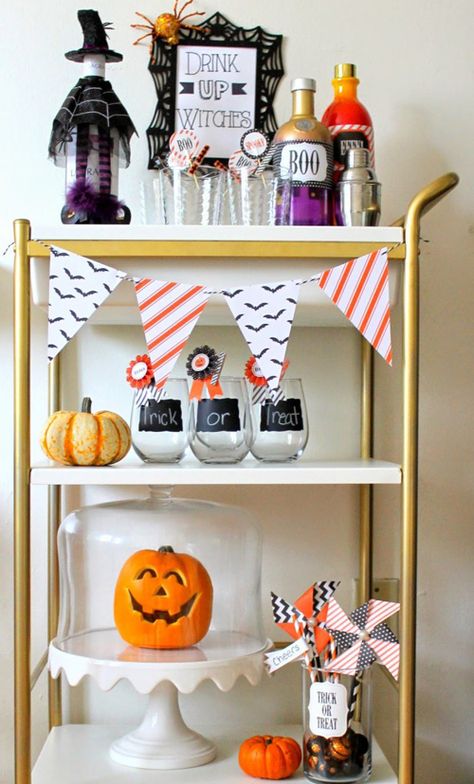 Halloween Bar Carts Gold Bar Cart Target, Gold Bar Cart Styling, Halloween Bar Cart, Cart Bar, Fireball Whiskey, Diy Bar Cart, Halloween Bar, Gold Bar Cart, Outside Bars