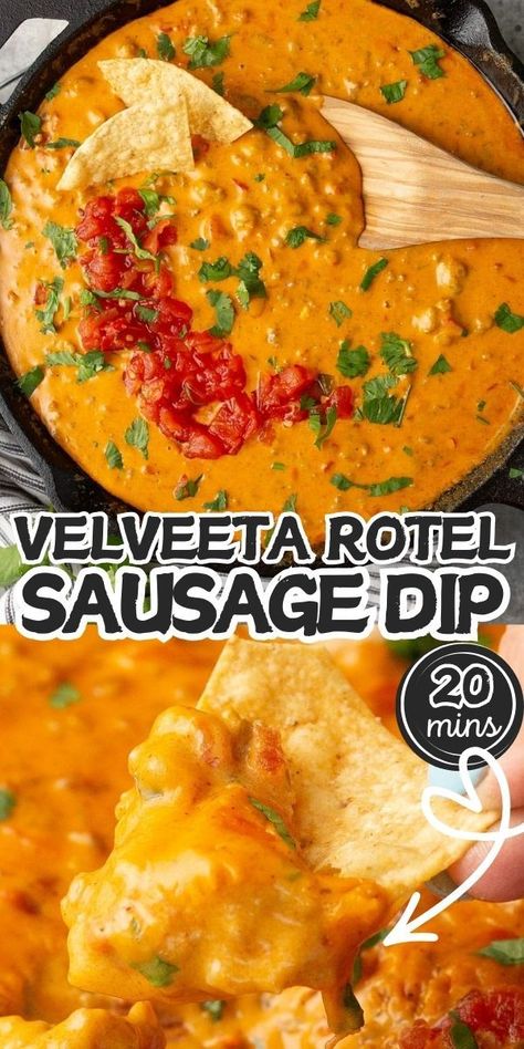 Velveeta Rotel sausage dip is a 5-ingredient creamy, cheesy queso recipe that is a guaranteed hit at any gathering, party, or game day. Velveeta Rotel Sausage Dip, Rotel Sausage Dip, Rotel Dip With Sausage, Sausage Queso Dip, Queso Dip Velveeta, Velveeta Rotel, Sausage Queso, Sausage Dip Recipe, Velveeta Queso