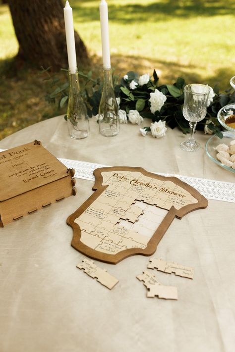 Puzzle Guest Book Wedding, Baby Story Books, Popular Baby Shower Themes, Puzzle Guest Book, Baby Guest Book, Wedding Guest Book Unique, Wood Guest Book, Personalized Wedding Guest Book, Book Baby