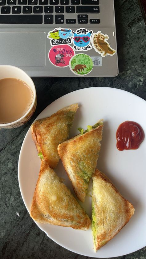 #goodmoodfood #goodfoodforhealth #sandwich #laptop #aesthetic #breakfast Indian Breakfast Aesthetic, Indian Breakfast Snap, Morning Breakfast Snap, Morning Breakfast Indian, Breakfast Streaks Snapchat, Breakfast Snapchat Stories, Breakfast Sandwich Snapchat, Sandwich Snap, Breakfast Snapchat