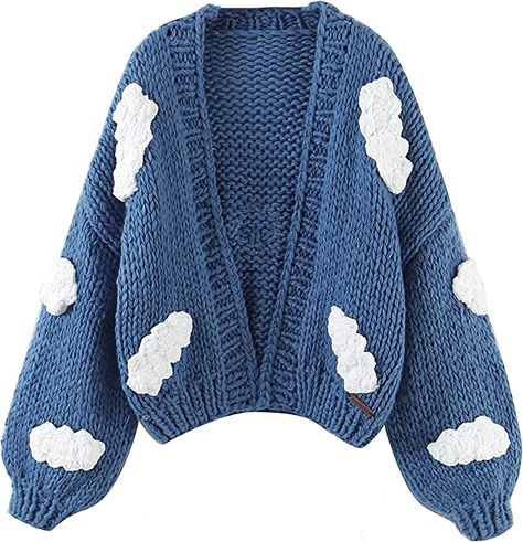 Women Button Down Sweater V Neck Cable Knit Crop Cardigan Cute Oversized Jumper Pullover Top Aesthetic Clothes at Amazon Women’s Clothing store Thick Cardigan, Crochet Cardigan Sweater, Flower Sweater, Sweater Season, Chunky Knit Cardigan, Oversized Cardigan, Cardigan Sweaters For Women, Unique Outfits, Crochet Cardigan