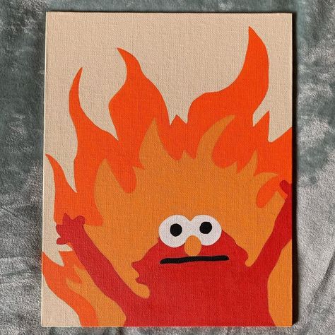 RachelsArtFarts on Instagram: “Hell Fire Elmo is off to his new home in CANADA!!! Eh!!! 🇨🇦 literally had to write “painting of Elmo in Hell on canvas” on the customes…” Fire Elmo Drawing, Ideas For Easy Paintings, Goofy Painting Canvas, Inspo Painting Ideas Easy, Painting Ideas For Room Walls, Cute Painting Canvas Ideas, Fun Stuff To Paint, Ideas To Draw On A Canvas, Art Ideas Easy Painting