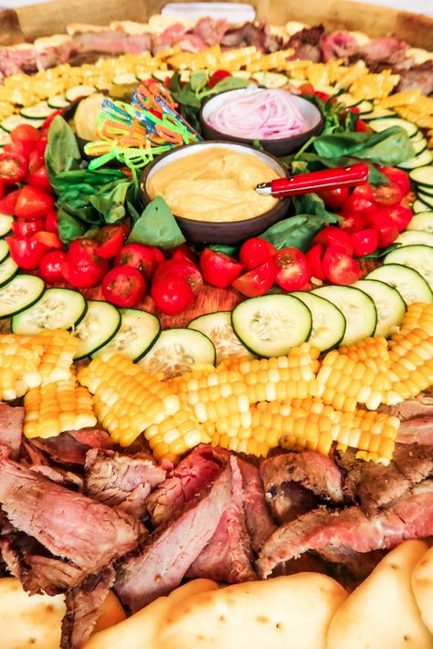 Naan Tri Tip Garden Board #gardenboard #naantritipboard #epiccharcuterieboard Tri Tip Charcuterie Board, Naan Dippers, Cooking Tri Tip, Garden Board, Cucumber Dill, Red Onion Relish, Charcuterie Cheese, Onion Relish, Tri Tip