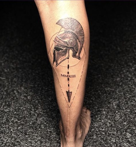 Achilles Scar Tattoo, Greek Mythology Tattoos Men Leg, Kratos Tattoo Greek Mythology, Greek Calf Tattoo, Roman Leg Tattoo, Leg Tattoo Men Greek, Achilles Helmet Tattoo, Achille Tattoo, Achilles Tendon Tattoo