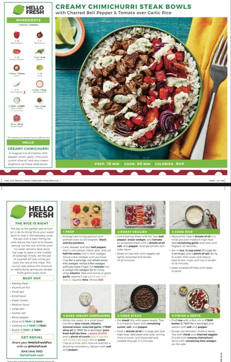 Hello Fresh Recipes Cards, Hello Fresh Menu, Steak Bowls, Hello Fresh Dinners, Recipes Cards, Chimichurri Steak, Chefs Plate, Hello Fresh Recipes, Fresh Recipes