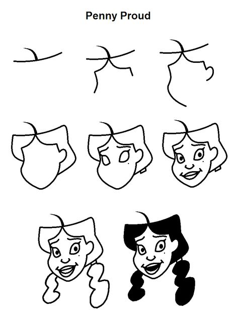 Step-by-step tutorial to draw Penny Proud from the Proud Family. Penny Proud Sketch, Proud Family Characters Drawings, The Proud Family Painting, How To Draw Nail Art Step By Step, Penny Proud Drawing, Proud Family Canvas Painting, Penny Proud Painting Canvas, Proud Family Nails, Proud Family Drawings