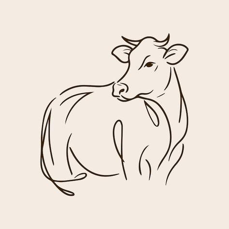 Elegant Minimalist Cow Line Art Illustration Line Cow Tattoo, Fine Line Cow Tattoo, Cow Outline Tattoo, Cow Line Art, Cow Tattoo, Cow Vector, Line Art Illustration, Knife Art, Cow Art