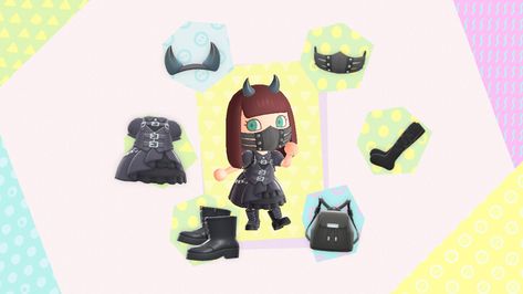 Acnh Anime Outfit, Emo Animal Crossing, Acnh Outfits Ideas, Acnh Lookbook, Animal Crossing Outfits, Outfit Ideas Goth, Pastel Emo, Acnh Fashion, Acnh Outfits