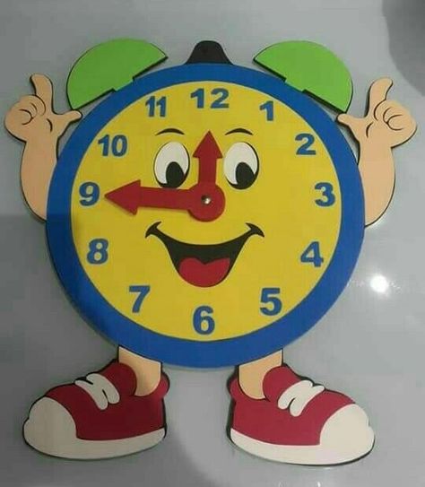 Clock Model For School Project, Clock Projects For Kids, Clock Clipart, Paper Clock, Diy Crafts For School, Easy Preschool Crafts, Shapes Kindergarten, Foam Sheet Crafts, Clock Craft