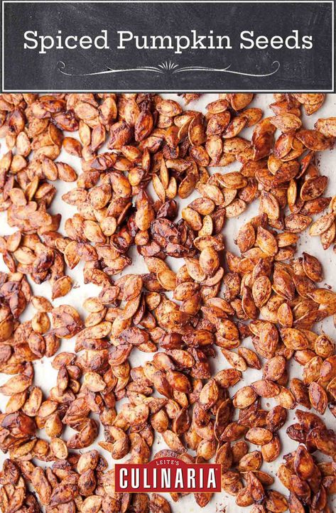 These spiced pumpkin seeds are an easy, healthy snack, perfect for autumn. #pumpkinseeds #wasteless #snacks Delish Appetizers, Homemade Pastrami, Spicy Pumpkin Seeds, Pumpkin Seeds Baked, Pumpkin Seeds Recipe, Paleo Thanksgiving Recipes, Snack Mixes, Pumpkin Seed Recipes, Roasted Pumpkin Seeds