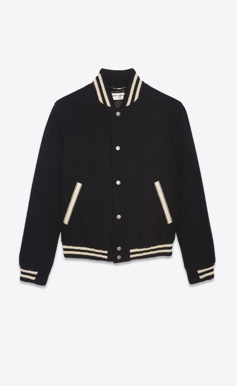 Saint Laurent Teddy Jacket, Ysl Dress, Saint Laurent Clothes, Comme Des Garcons Shirt, Teddy Jacket, Hem Style, Denim Trousers, Green Jacket, Wool Jacket