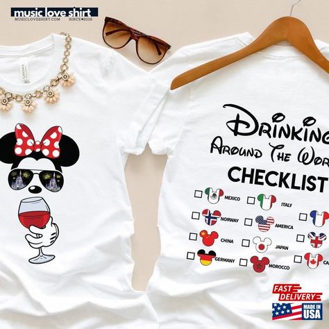 Mickey Beer Minnie Wine Front And Back Epcot Drinking Around The World Shirt Checklist Sweatshirt T-Shirt Check more at https://musicloveshirt.com/product/mickey-beer-minnie-wine-front-and-back-epcot-drinking-around-the-world-shirt-checklist-sweatshirt-t-shirt/ Disney Drinking Shirts, Disney Drinking Around The World, Small World Party, Drinking Around The World Shirt, Mickeys Beer, Epcot Drinking Around The World, Bachelorette Tees, Epcot Shirts, Couples Sweaters