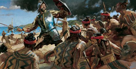 Wild Spirits || Gregory Manchess, Oil on canvas Greg Manchess, Gregory Manchess, Battle Of Mactan, Spanish Empire, Ferdinand Magellan, Tattoo Son, Filipino Tattoos, Spanish Conquistador, Aztec Culture