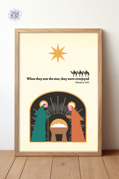 This modern Christian poster evokes the visit of the three Wise Men to our Lord Jesus Christ, and also contains the mention of it made by Matthew in his Gospel. The three Wise Magi from the East followed the star that led them to the manger in Bethlehem and there they worshipped the baby Jesus. I hope you like it and it brightens up your home or school this Christmas! Nativity Poster, Jesus Printable, Three Magi, Jesus Poster, Nativity Of Jesus, The Three Wise Men, Christian Poster, Christian Posters, Printable Posters