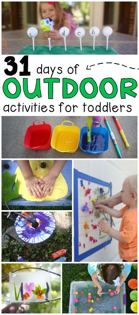 31 Days of Outdoor Activities for Toddlers:  So many fun outdoor pl Fun Activities For Four Year Olds, Outdoor Crafts For Toddlers, Outdoor Activities For Babies, Outdoor Toddler Activities, Developmental Activities, Outdoor Activities For Toddlers, Backyard Activities, Toddler Outdoor, Outside Activities