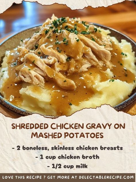 Shredded Chicken Gravy, Creamy Chicken Gravy, Gravy Homemade, Simple Sugar Cookies, Chicken Gravy Recipe, Homemade Mashed Potatoes, Instant Mashed Potatoes, One Pan Meal, Best Pumpkin Pie