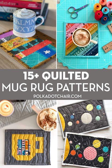 Free Mug Rug Patterns, Free Mug Rug, Rug Mugs, Quilted Mug Rugs, Sew Crafts, Mug Rug Tutorial, Quilt Books, Small Quilt Projects, Polka Dot Chair