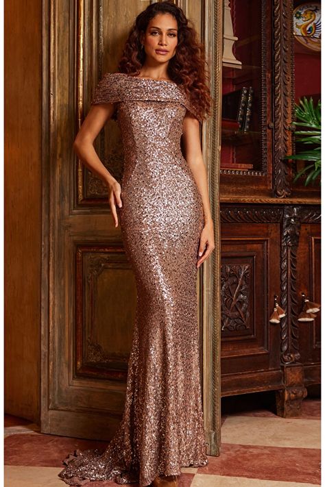 jovani Evening Gowns - Evening Dresses for Women Style 22376 Sequin Material, Straight Across Neckline, Plastic Dress, Radiate Confidence, Pure Elegance, Unique Prom Dresses, Glamorous Style, Column Dress, Long Train