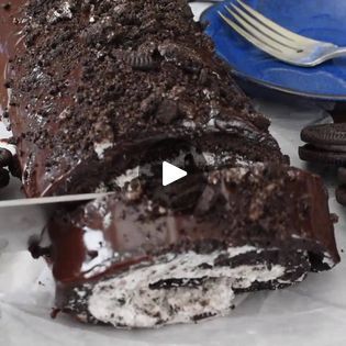 Oreo Cake Roll | NEW! A Chocolate Cake Roll filled with OREO whipped cream and ganache...is there anything BETTER THAN THIS?... | By CrazyforCrust Oreo Cake Roll, Oreo Roll Cake, Oreo Roll, Oreo Whipped Cream, Chocolate Cake Roll, Chocolate Roll Cake, Cake Roll Recipes, Log Cake, Oreo Cake