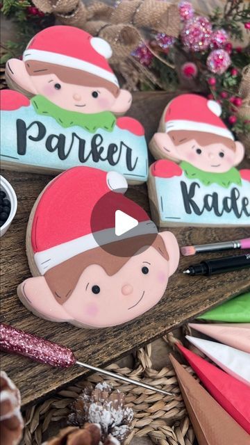 Corianne Froese on Instagram: "But does your elf have their own cookie!? This is a fun one for all of your Elf on the Shelf lovers and will surely set yours apart from the others 😉 Decorate just the elf head as shown here, or get him on a plaque to personalize! ‌ For the details, I’ve kept it simple with our no bleed PME sugar pearls for the eyes, pink gelato paint powder to dust the cheeks and edible marker for the rest of the details. ‌ You can find this cutter and supplies in our shop along with everything else you need for your holiday cookies! ❤️✨ ‌ ‌ ‌ #cookiecouture #elfcookie #elf #christmasbaking #christmascookies #decoratedcookies #cookiedecorating #royalicing #yyccookies #cookiecutters #cookievideo #cookiedecoratingvideo" Elf Cookie Ideas, Elf On The Shelf Sugar Cookies, Elf Cookies Decorated, Elf Sugar Cookies, Elf On The Shelf Cookies, Ugly Christmas Sweater Cookies, Personalized Christmas Cookies, Christmas Sugar Cookies Decorated, Cookie Countess