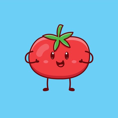 Cute cartoon tomato in vector illustration Tomato Vector Illustration, Tomato Cartoon, Cartoon Tomato, Heart Tree, Cityscape Photos, Logo Banners, Nature Backgrounds, Heart With Arrow, Background Banner