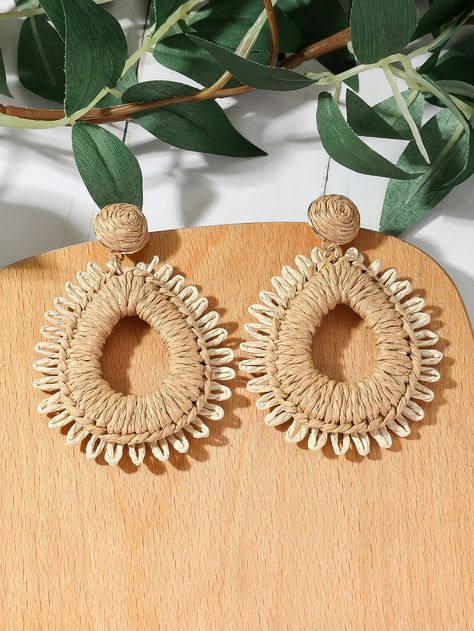 Khaki  Collar  Straw   Embellished   Women's Fashion Jewelry Diy Tassel Earrings, Diy Jewelry Making Tutorials, Daily Accessories, Tassel Earing, Diy Tassel, Metal Hair Clips, Handmade Jewelry Tutorials, Woven Rattan, Design Geometric