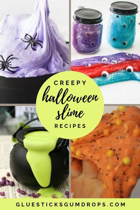 Slimy fun is on the agenda for October with these squishy, creepy slime recipes! #Halloween #slime Halloween Slime Recipe Easy, Halloween Slime For Kids, Diy Halloween Slime, Halloween Slime Recipe, Monster Slime, Party Goody Bags, Fun Slime, Party Favors Halloween, Recipes Halloween