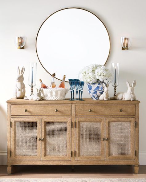 Are you hosting Easter this year? Welcome your guests with touches of color and whimsy. Tap the link in bio to shop our Easter Collection! Buffet Styling Decor, Dresser Colors, Buffet Styling, Hosting Easter, Living Room Buffet, Party Bucket, Antique Drawers, Dovetail Joinery, Terracotta Clay