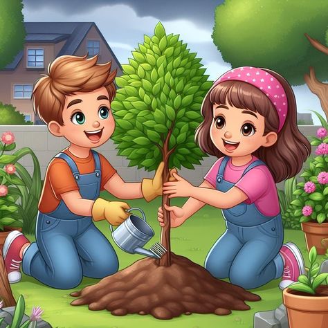 Planting Trees Drawing, Certificate Layout, Art Competition Ideas, Breast Lift Exercise, Valentine Card Crafts, Trees For Kids, Tree Day, Cartoon Trees, School Wall Art