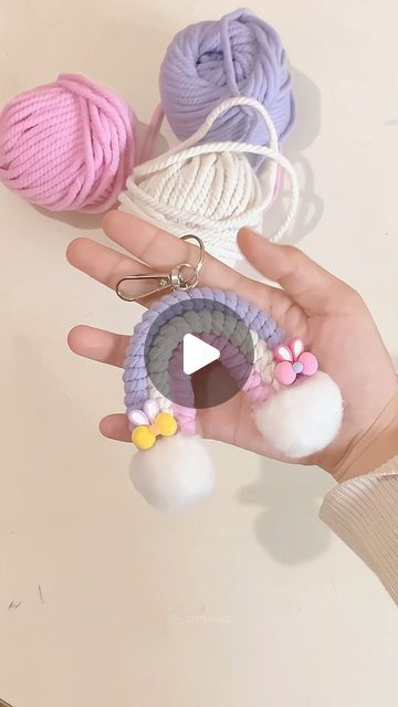 Ann 🇮🇩🇵🇸˚✿˖° on Instagram: "DIY Macrame Rainbow Keychain✨" Macrame Rainbow Diy, Knitting Keychain, Macrame Keychain Diy, Macrame Rainbow Keychain, Rainbow Diy, Rainbow Macrame, Rainbow Keychain, Macrame Rainbow, Macrame Keychain