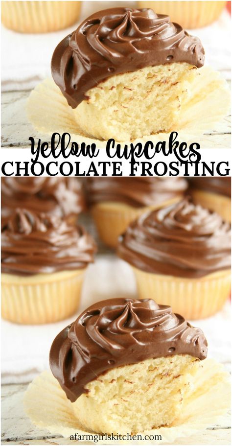 Cupcakes Chocolate Frosting, Yellow Cake Cupcakes, Frosting For Chocolate Cupcakes, Cupcakes With Chocolate Frosting, Yellow Cupcakes, Cupcakes With Chocolate, Chocolate Ganache Frosting, Homemade Cupcakes, Easy Cupcakes