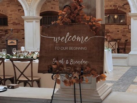 Autumn Wedding Signage, Autumn Wedding Signs, Autumn Wedding Welcome Sign, Autumn Florals, Kitchener Ontario, Wooden Welcome Signs, Entrance Sign, Purple Trees, Flower Studio