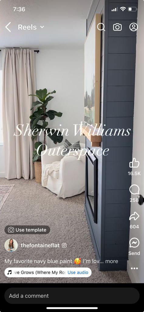 Outer Space Sherwin Williams, Sherwin Williams Outer Space, Sherwin Williams Blue, Navy Blue Paint, House Paint Color Combination, In The Navy, Sherwin Williams Paint Colors, Bathroom Renos, Paint Colors For Home