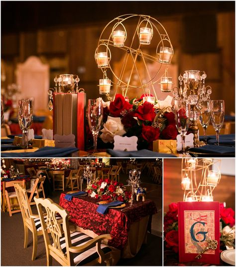 Greatest Showman Wedding, Vintage Circus Centerpieces, Circus Theme Wedding Vintage, Circus Gala, Vintage Circus Table Centerpieces, Circus Wedding Theme, Carnival Themed Wedding, Vintage Carnival Wedding, Vintage Circus Theme The Prop Factory