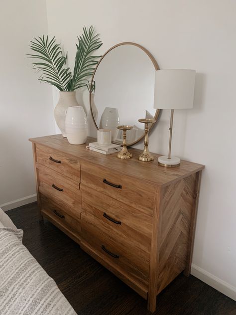 Bedroom Tv Stand Dresser, Boho Modern Bedroom Dressers, Master Bed Dresser Decor, Trendy Bedroom Dressers, Apartment Dresser Ideas, Modern Boho Bedroom Dressers, Bohemian Bedroom Dresser, Bathroom Dresser Decor, Bedroom Ideas With Dressers