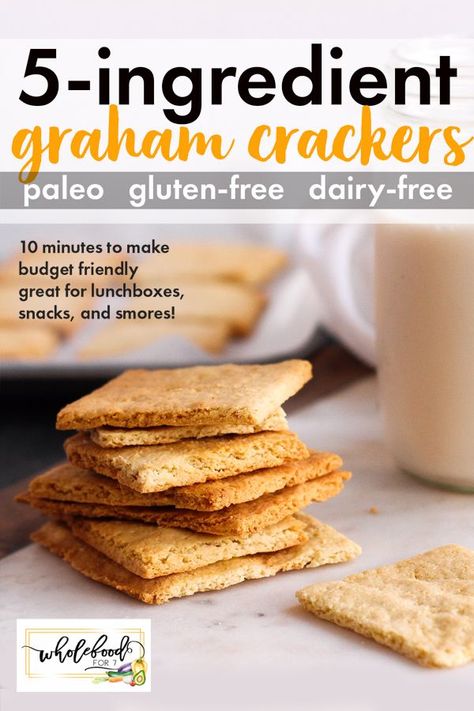 Paleo Graham Crackers - Only 5-ingredient make these clean crackers an easy delicious option! Gluten-free and dairy-free, these are a fabulous snack or lunchbox option and are awesome for s'mores! Budget friendly and only takes 10 minutes to make. Healthy Graham Crackers, Graham Cracker Recipes, Gluten Free Graham Crackers, Paleo Muffins, Dairy Allergy, Food Eating, Roasted Pecans, Paleo Lifestyle, Whole30 Recipes