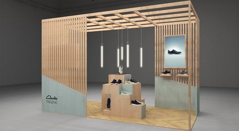 3d design for the Clarks Trigenic Popup store at El Corte InglesBuilt by ImageBuilders. Pop Up Store Design, Display Visual Merchandising, Booth Diy, Popup Store, Jewellery Shop Design, Vendor Booth, Kiosk Design, Shop House Ideas, Stall Designs