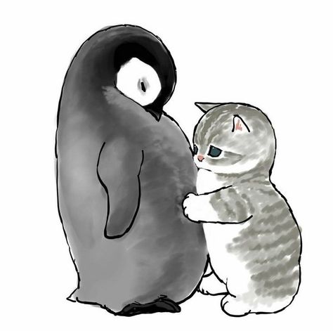 Penguin Drawing, Kitten Drawing, Chibi Cat, Cute Cat Drawing, Love Funny, Cute Animal Drawings Kawaii, Man Down, Caught On Camera, Cat Icon