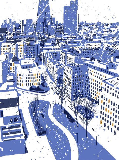 Snowy London, Illustrator Sketchbook, London Snow, London Illustration, Winter City, Winter Illustration, City Drawing, City Illustration, Winter Print