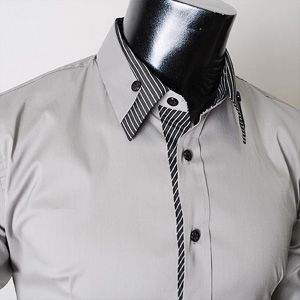 Men's long double collar cuff slim dress shirt. Shirts Collar Design Men, Luxury Shirts For Men, Unique Shirt Designs For Men, Shirt Collar Design, Mens Shirt Details, Double Collar Shirt, Detail Couture, Stylish Shirts Men, Gents Kurta