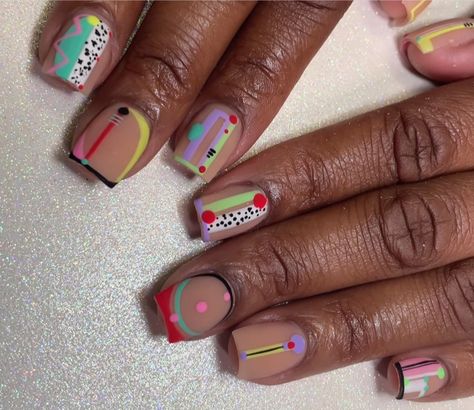 Abstract Pedicure Designs, Tortoise Shell And Neon Nails, Pop Art Pedicure, Neon Geometric Nails, Neon Pop Art Nails, Comic Nail Art, Nail Parlour, Line Nail Art, Sns Nails Colors