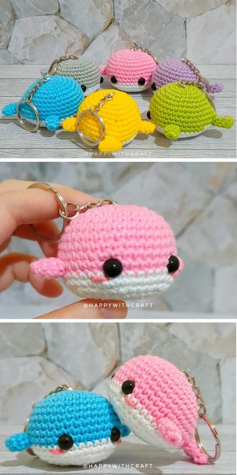 Crochet Donut Keychain, Crocheted Keychains, Crochet Keyring Free Pattern, Crochet Donut, Tiny Amigurumi, Modern Haken, Crochet Whale, Animal Amigurumi, Crochet Plushies