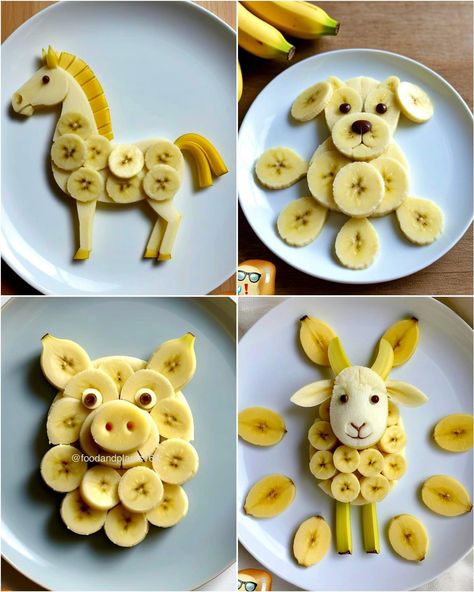 Kids Fruit Ideas, Banana Food Art, Fruit Animals Art, Food Art Easy, Healthy Breakfast Sausage, Banana Animals, Frutas Aesthetic, Food Art Lunch, Kids Breakfast Ideas